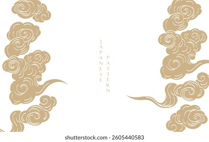 Gold brush stroke texture with Japanese chinses cloud pattern in vintage style. Abstract art landscape banner design