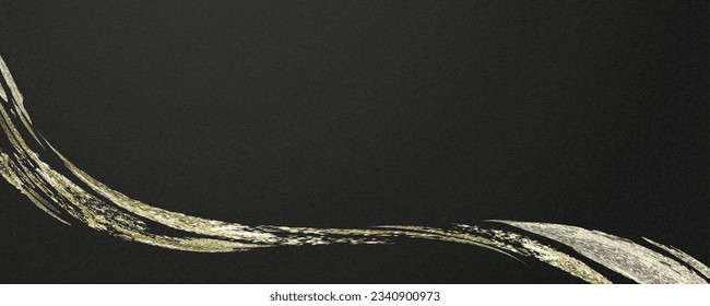 Gold brush strokes and black Japanese paper background banner, header design. Vector illustration.