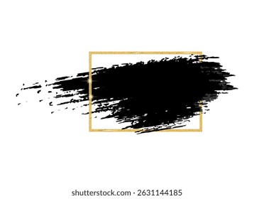 gold brush strokes with frame for text. Dirty artistic design elements with picture frame. Box for text.
