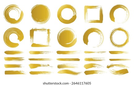 gold brush strokes and frames collection. Japanese style design.