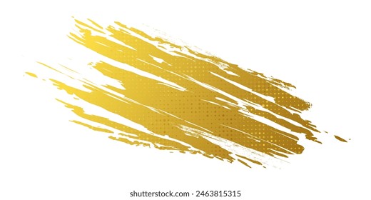 Textura de cepillo de oro con efecto de semitono aislado sobre fondo blanco. Ilustración de pincel para Anuncio, póster o deportes. Elementos de arañazos y texturas para el diseño