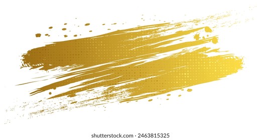 Gold Brush Texture with Halftone Effect Isolated on White Background. Brush Stroke Illustration for Banner, Poster, or Sports. Scratch and Texture Elements For Design