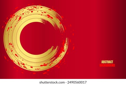 Gold brush texture with red paint splashes on red background