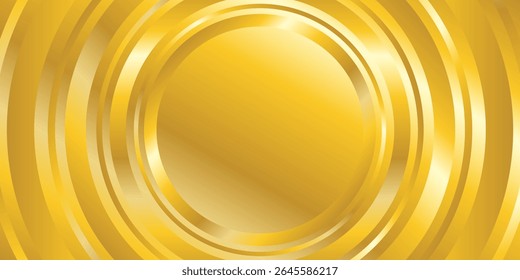 Gold Brushed Metal Circle Frame Background. Shiny Metallic Texture for Luxury Design. Bg. Abstract Business Wallpaper. Vector Illustration