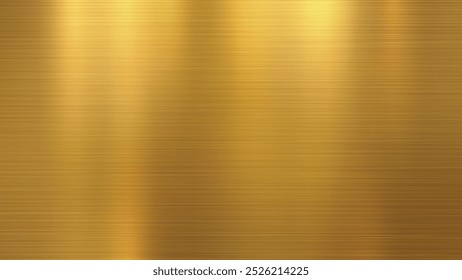 Fundo de textura de metal de aço escovado dourado com reflexão de luz para web, papel de parede. Ilustração vetorial.