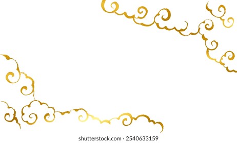 Gold Brush-Stroke Background Frame with Spiral Clouds in Japanese and Chinese Style
