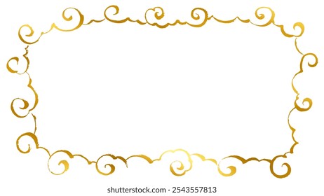 Gold Brush-Stroke Background Frame with Spiral Clouds in Japanese and Chinese Style
