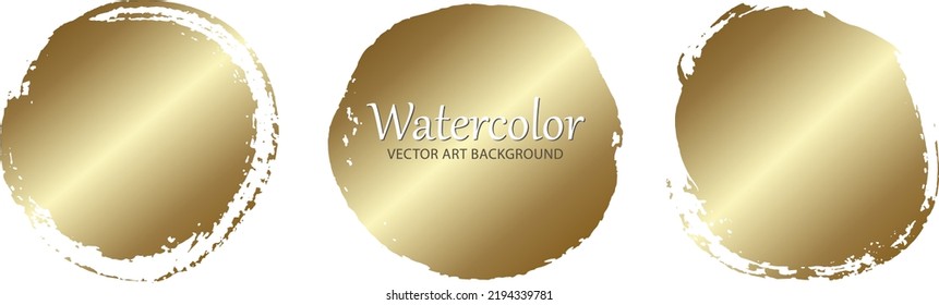 Gold Brushstroke. Set Of Vector Template For Design. Stain Of Metallic Paint On A Black Background. Sticker, Flyer. Hand Drawn Golden Texture. Gold Paint. Luxury Backdrop. Empty Blank For Text.