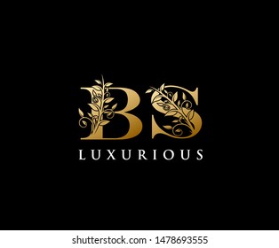 Gold BS Letter Luxury Logo. Vintage Letter BS With Floral Shape design perfect for fashion, Jewelry, Beauty Salon, Hotel Logo. Cosmetics, Spa Logo. Resort and Restaurant Logo. 