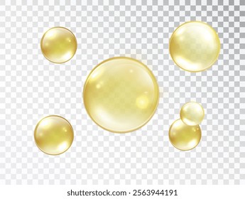 Gold bubbles on a transparent background