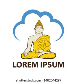 Gold Buddha and blue cloud, vector logo template