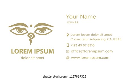 Gold Buddha eyes, business card
