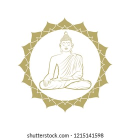 Gold Buddha inside lotus flower, logo icon