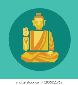 Gold Buddha in lotos flat vector illustration