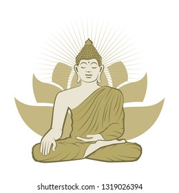 Gold Buddha with lotus flower in behind, vector