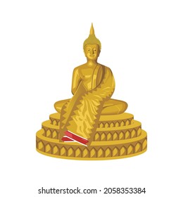 Gold Buddha Statue in Sitting pose. Buddha Statue Illustration. Gold Buddha Graphic Vector 