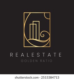 Edifício de ouro com o conceito Golden Ratio, Elegante Luxo Real Estate Apartamento Logo