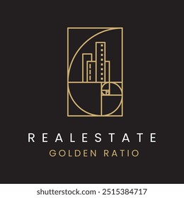 Edifício de ouro com o conceito Golden Ratio, Elegante Luxo Real Estate Apartamento Logo