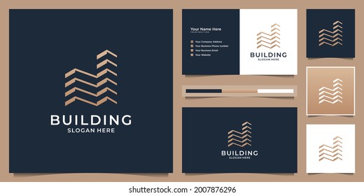 Gold building with structure logo template. Golden real estate apartment logo luxury elegant.