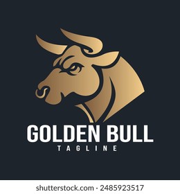 Gold Bull Logo An elegant sideways bull's head with a striking gold gradient, This logo is ideal for businesses related to finance, investments, sports teams, or brands that want to