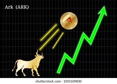 Gold bull, throwing up Ark (ARK) cryptocurrency golden coin up the trend. Bullish Ark (ARK) chart