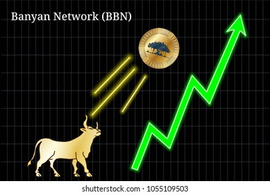 Gold bull, throwing up Banyan Network (BBN) cryptocurrency golden coin up the trend. Bullish Banyan Network (BBN) chart
