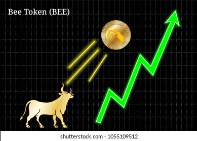 Gold bull, throwing up Bee Token (BEE) cryptocurrency golden coin up the trend. Bullish Bee Token (BEE) chart