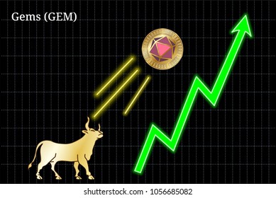 Gold bull, throwing up Gems (GEM) cryptocurrency golden coin up the trend. Bullish Gems (GEM) chart