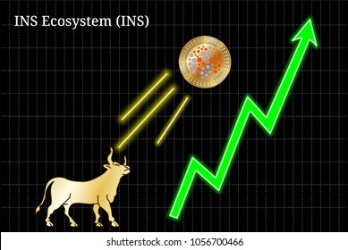 Gold bull, throwing up INS Ecosystem (INS) cryptocurrency golden coin up the trend. Bullish INS Ecosystem (INS) chart