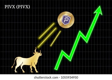 Gold bull, throwing up PIVX (PIVX) cryptocurrency golden coin up the trend. Bullish PIVX (PIVX) chart