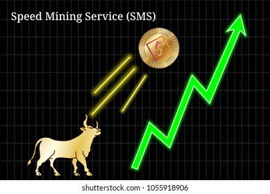 Gold bull, throwing up Speed Mining Service (SMS) cryptocurrency golden coin up the trend. Bullish Speed Mining Service (SMS) chart