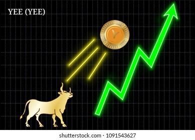 Gold bull, throwing up YEE (YEE) cryptocurrency golden coin up the trend. Bullish YEE (YEE) chart