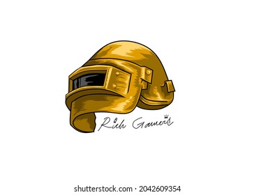 Gold bulletproof helmet logo illustration on white background, isolated vector
