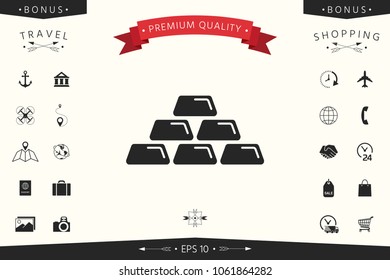 Gold bullion, gold bar icon