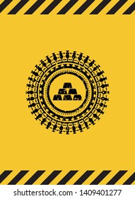 gold bullion icon black grunge emblem, yellow warning sign. Vector Illustration. Detailed.