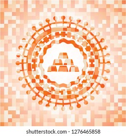 gold bullion icon inside abstract orange mosaic emblem