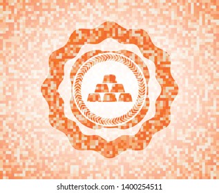 gold bullion icon inside abstract orange mosaic emblem