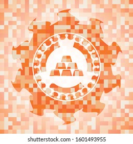 gold bullion icon inside abstract orange mosaic emblem with background