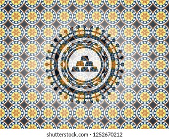 gold bullion icon inside arabesque emblem. arabic decoration.