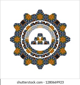 gold bullion icon inside arabesque badge. arabic decoration.