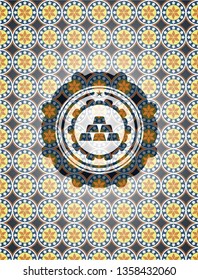 gold bullion icon inside arabesque badge background. arabic decoration.