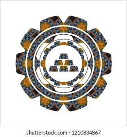 gold bullion icon inside arabic emblem. Arabesque decoration.