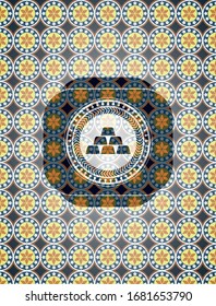 gold bullion icon inside arabic emblem. Arabesque decoration.
