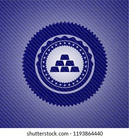 gold bullion icon inside badge with jean texture