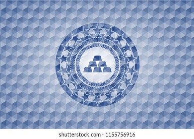 gold bullion icon inside blue hexagon emblem.