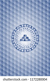 gold bullion icon inside blue badge with geometric pattern background.