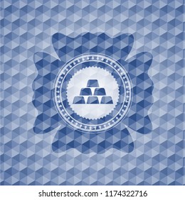 gold bullion icon inside blue badge with geometric pattern.