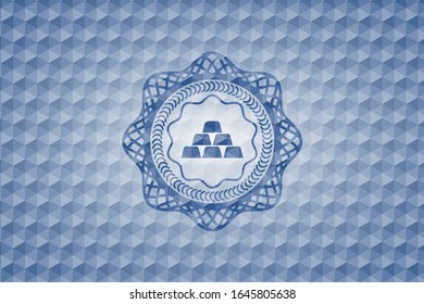 gold bullion icon inside blue badge with geometric pattern background.