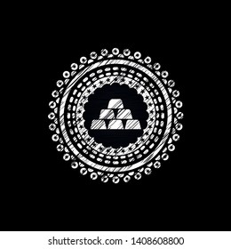 gold bullion icon inside chalkboard emblem written on a blackboard