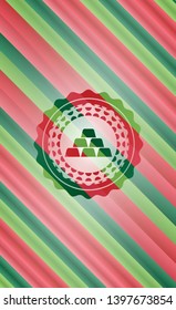 gold bullion icon inside christmas colors style emblem.